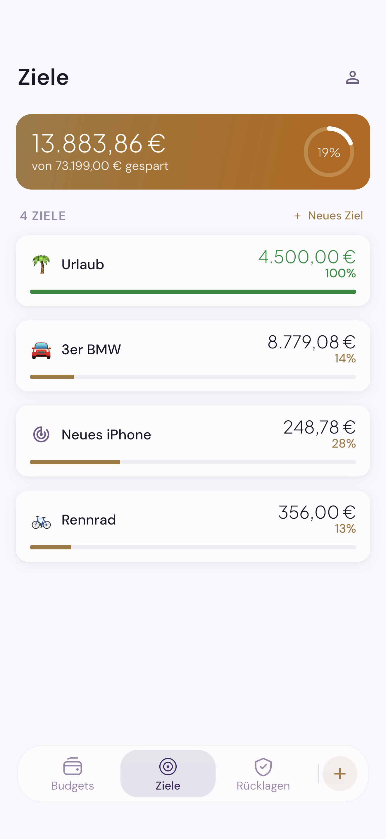 Ziele-Ansicht in Schmidti Budget